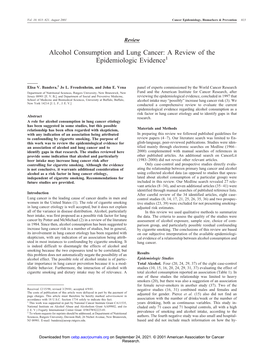 Alcohol Consumption and Lung Cancer: a Review of the Epidemiologic Evidence1