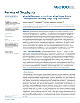 Material Transport in the Ocean Mixed Layer: Recent 10.1029/2019RG000655 Developments Enabled by Large Eddy Simulations