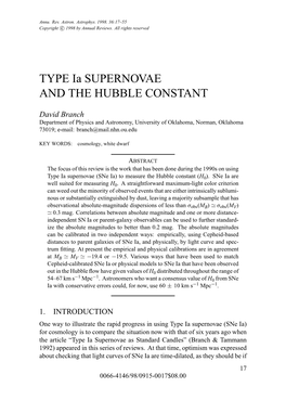 TYPE Ia SUPERNOVAE and the HUBBLE CONSTANT