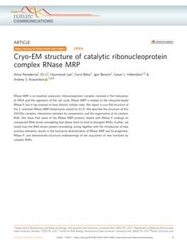 Cryo-EM Structure of Catalytic Ribonucleoprotein Complex Rnase MRP