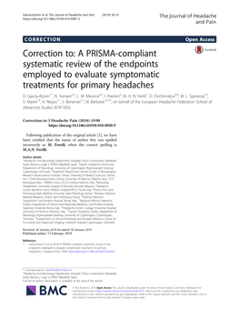 A PRISMA-Compliant Systematic Review of the Endpoints Employed to Evaluate Symptomatic Treatments for Primary Headaches D