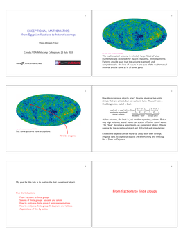 EXCEPTIONAL MATHEMATICS: from Egyptian Fractions to Heterotic Strings