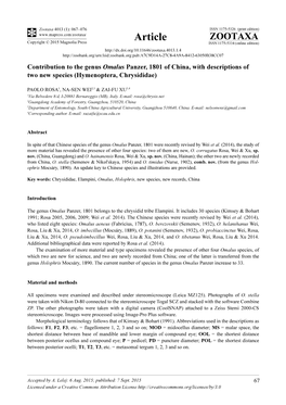 Contribution to the Genus Omalus Panzer, 1801 of China, with Descriptions of Two New Species (Hymenoptera, Chrysididae)