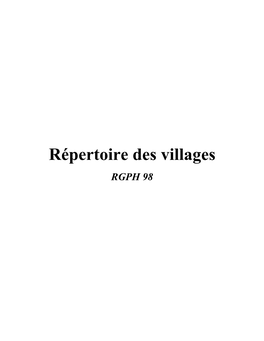 Répertoire Des Villages RGPH 98 (I) PREFACE