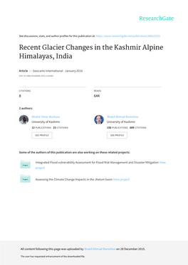 Recent Glacier Changes in the Kashmir Alpine Himalayas, India