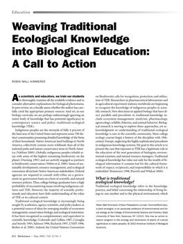 Weaving Traditional Ecological Knowledge Into Biological Education: a Call to Action