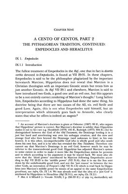 A Cento of Centos, Part 2 the Pythagorean Tradition, Continued: Empedocles and Heraclitus