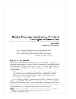 Waiting for Justice: Benjamin and Derrida on Sovereignty and Immanence