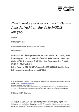 New Inventory of Dust Sources in Central Asia Derived from the Daily MODIS Imagery
