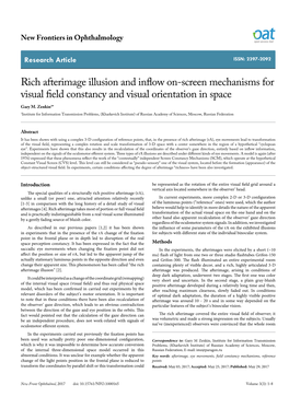 Rich Afterimage Illusion and Inflow On-Screen Mechanisms for Visual Field Constancy and Visual Orientation in Space Gary M