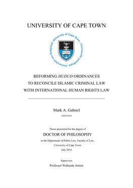 Reforming Hudud Ordinances to Reconcile Islamic Criminal Law with International Human Rights Law ______