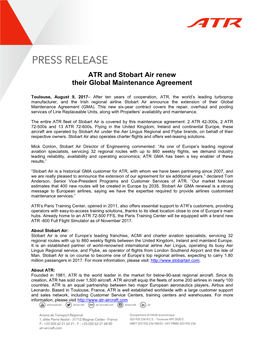 ATR and Stobart Air Renew Their Global Maintenance Agreement