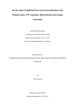 On the Origin of Epithermal Sn-Ag-Zn Mineralization at the Pirquitas Mine