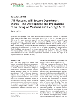 All Museums Will Become Department Stores’: the Development and Implications of Retailing at Museums and Heritage Sites