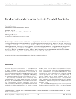 Food Security and Consumer Habits in Churchill, Manitoba