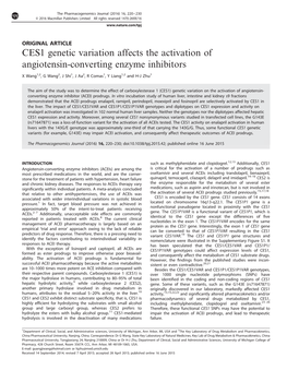 CES1 Genetic Variation Affects the Activation of Angiotensin-Converting Enzyme Inhibitors