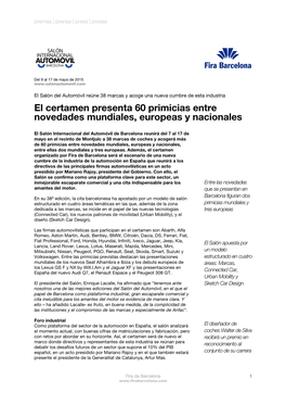 El Certamen Presenta 60 Primicias Entre Novedades Mundiales, Europeas Y Nacionales