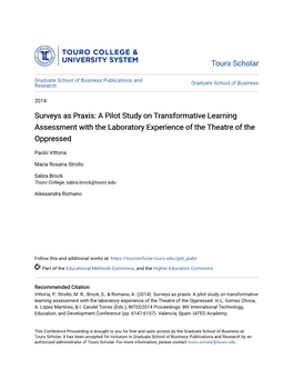 Surveys As Praxis: a Pilot Study on Transformative Learning Assessment with the Laboratory Experience of the Theatre of the Oppressed