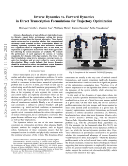 Inverse Dynamics Vs. Forward Dynamics in Direct Transcription Formulations for Trajectory Optimization