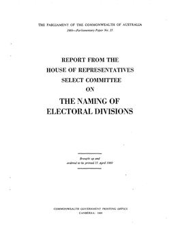 PARLIAMENT of the COMMONWEALTH of AUSTRALIA 795P—Parliamentary Paper No. 35 Brought up and Ordered to Be Printed 15 April 1969