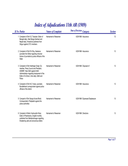 Index of Adjudications 11Th AR (1989) Sl No Parties Nature of Complaint Date of Decision Category Section