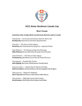 2015 Home Hardware Canada Cup