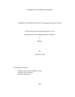 UNIVERSITY of CALIFORNIA, SAN DIEGO Uridylation of Microrna