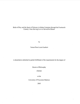 Birds of Prey and the Sport of Falconry in Italian Literature Through the Fourteenth Century: from Serving Love to Served for Dinner