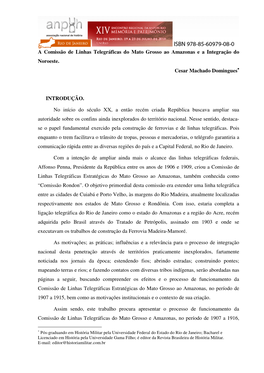 A Comissão De Linhas Telegráficas Do Mato Grosso Ao Amazonas E a Integração Do Noroeste