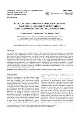 Faunal Diversity of Spider Families Dictynidae, Dysderidae, Eresidae and Filistatidae (Araneomorphae: Araneae: Arachnida) in India