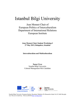 Istanbul Bilgi University Jean Monnet Chair of European Politics of Interculturalism Department of International Relations European Institute