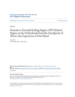 HIV-Related Stigma in the Netherlands from the Standpoint of Those Who Experience It First-Hand Anya Katz SIT Graduate Institute - Study Abroad