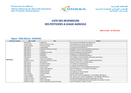 Liste Des Revendeurs Des Pesticides a Usage Agricole