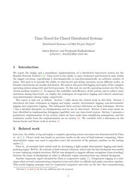 Time-Travel for Closed Distributed Systems Distributed Systems (Cs7460) Project Report∗
