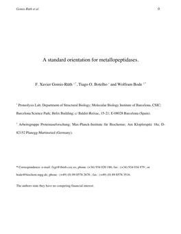 A Standard Orientation for Metallopeptidases