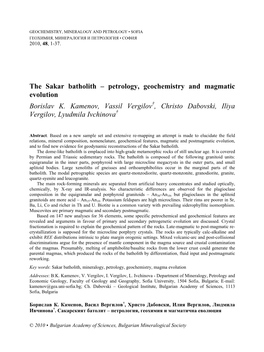 The Sakar Batholith – Petrology, Geochemistry and Magmatic Evolution Borislav K