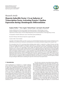 Hypoxia-Inducible Factor 1 Is an Inductor of Transcription Factor Activating Protein 2 Epsilon Expression During Chondrogenic Differentiation