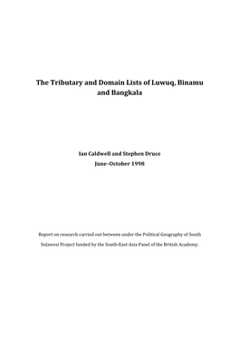The Tributary and Domain Lists of Luwuq, Binamu and Bangkala