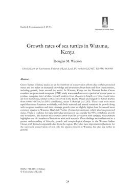 Growth Rates of Sea Turtles in Watamu, Kenya Earth & E-Nvironment 2: 29-53