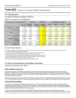 Vote:022 Ministry of Tourism, Wildlife and Antiquities
