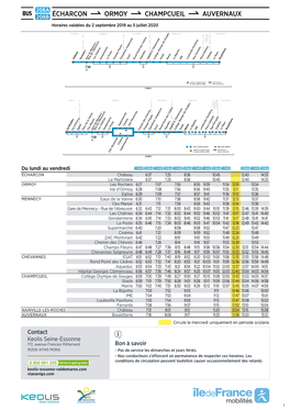 ÉCHARCON ORMOY CHAMPCUEIL AUVERNAUX Horaires Valables Du 2 Septembre 2019 Au 5 Juillet 2020 ÉCHARCON AUVERNAUX