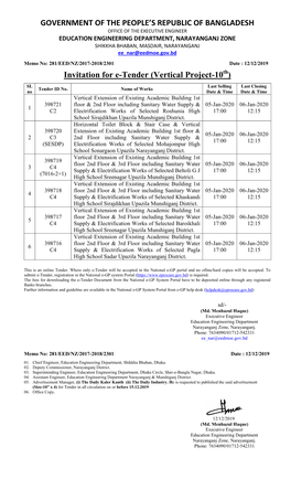 EDUCATION ENGINEERING DEPARTMENT, NARAYANGANJ ZONE SHIKKHA BHABAN, MASDAIR, NARAYANGANJ Ee Nar@Eedmoe.Gov.Bd