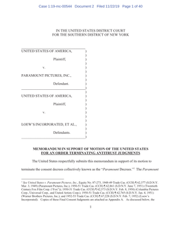 Download Memorandum in Support of Motion of the United States for an Order Terminating Antitrust Judgments