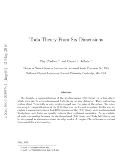 Toda Theory from Six Dimensions