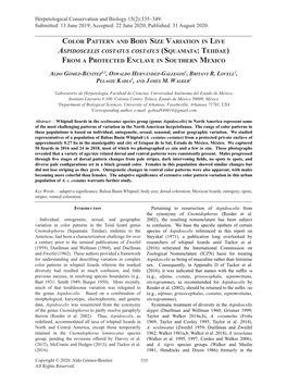 Color Pattern and Body Size Variation in Live Aspidoscelis Costatus Costatus (Squamata: Teiidae) from a Protected Enclave in Southern Mexico