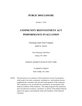 Public Disclosure Community Reinvestment Act