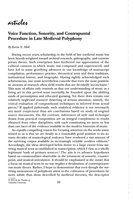 Voice Function, Sonority, and Contrapuntal Procedure in Late Medieval Polyphony