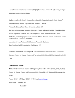 Molecular Characterization of a Human G20P[28] Rotavirus a Strain with Eight Novel Genotypes and Genes Related to Bat Rotaviruses