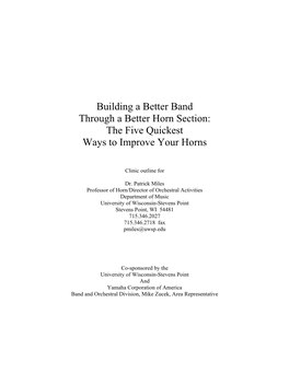 Building a Better Band Through a Better Horn Section: the Five Quickest Ways to Improve Your Horns