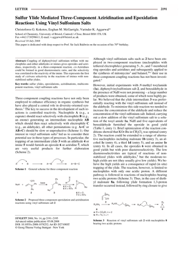 Sulfur Ylide Mediated Three-Component Aziridination and Epoxidation Reactions Using Vinyl Sulfonium Salts